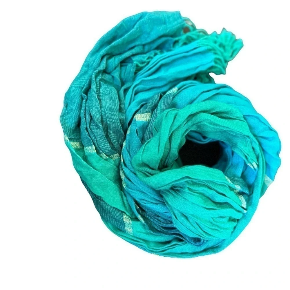 Anne Klein Teal Turquoise Lightweight Scarf with Metallic Accent Fringe